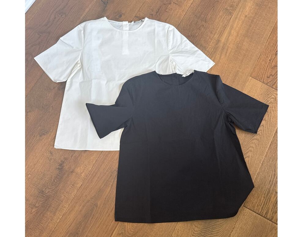 Zara Cotton Short Sleeve Career Minimalist Blouses 2 piece Set Black White M